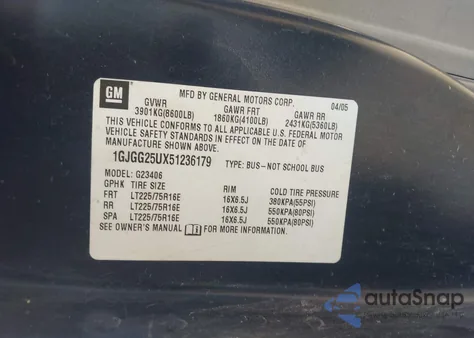 2005 GMC Savana Standard z USA, uszkodzony, nr VIN 1GJGG25UX51236179